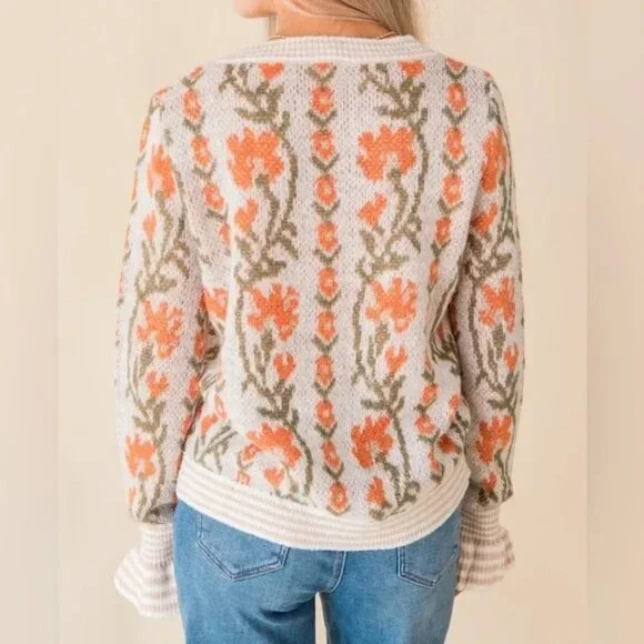 So Me Floral Intarsia Button-Up Sweater Cardigan Size S - Picture 3 of 11